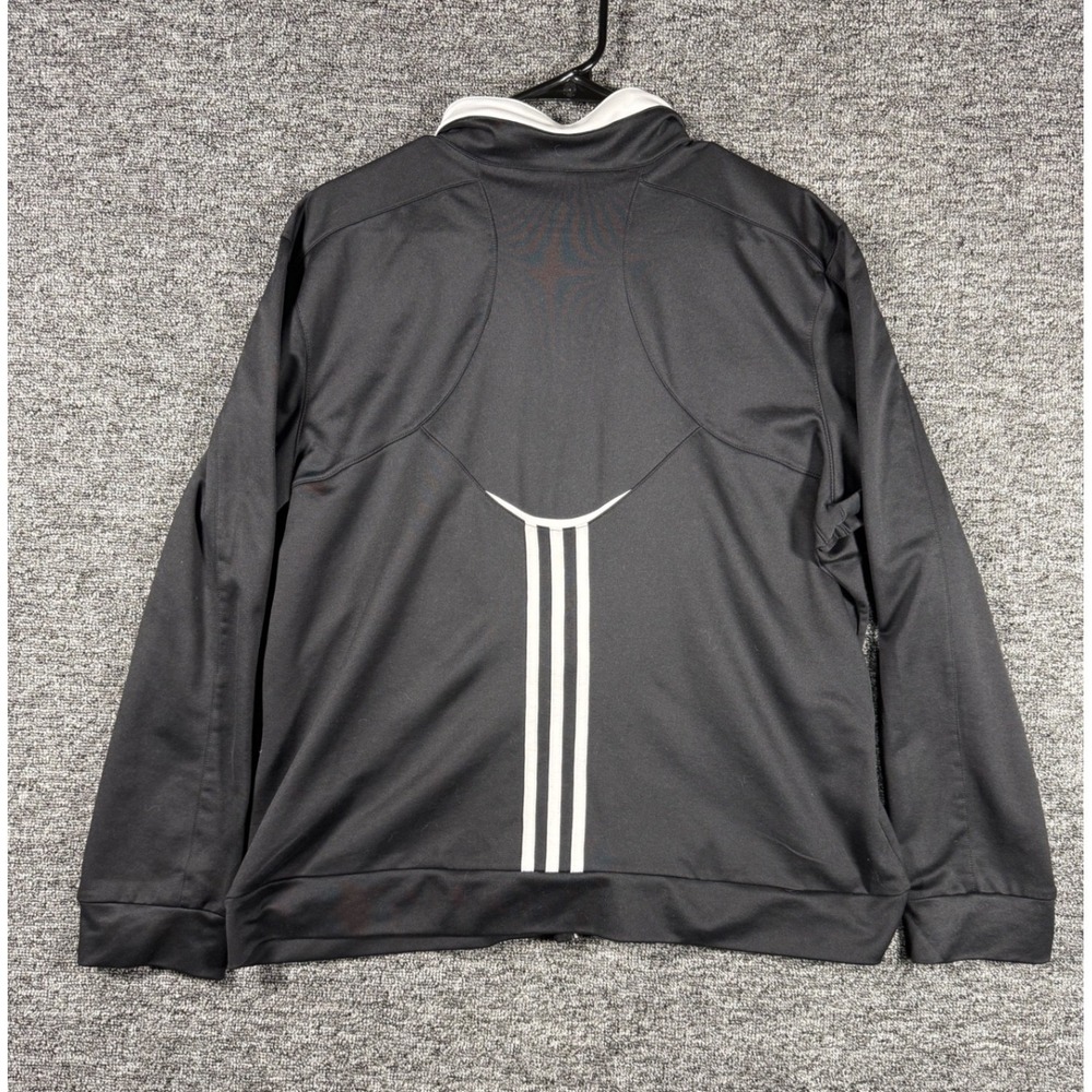 Adidas Mens XL Black Full Zip Track Jacket White Collar 3 Stripe Back Athletic - Picture 1 of 8